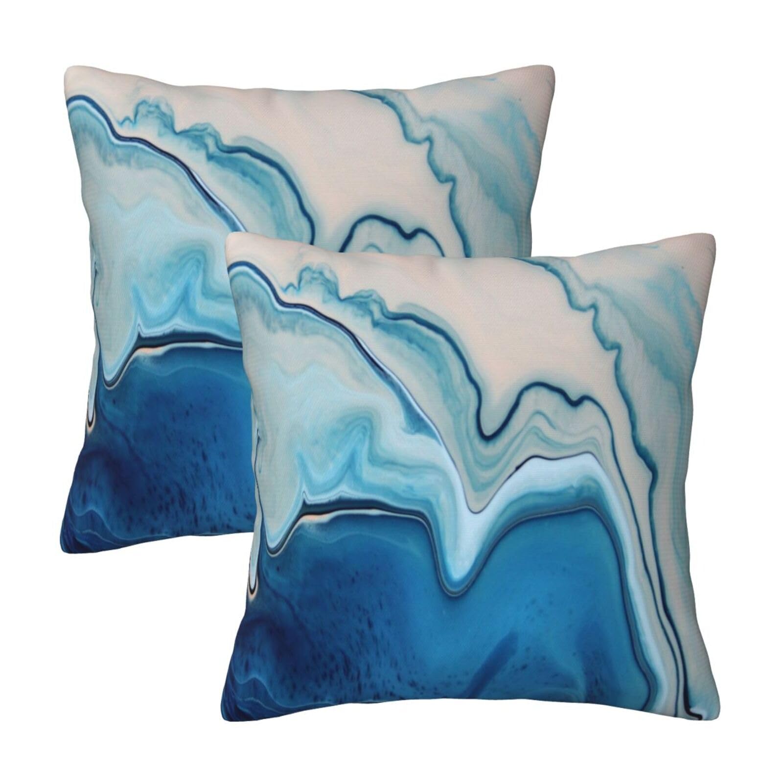 Gearsly Set Of 2 Cushion Covers 20x20 Inch,Blue Marbled Texture Pillow Cases,Square Outdoor Decorative Thorw Pillow Covers,Sofa Pillowcases For Living Room Office Car Home Decor