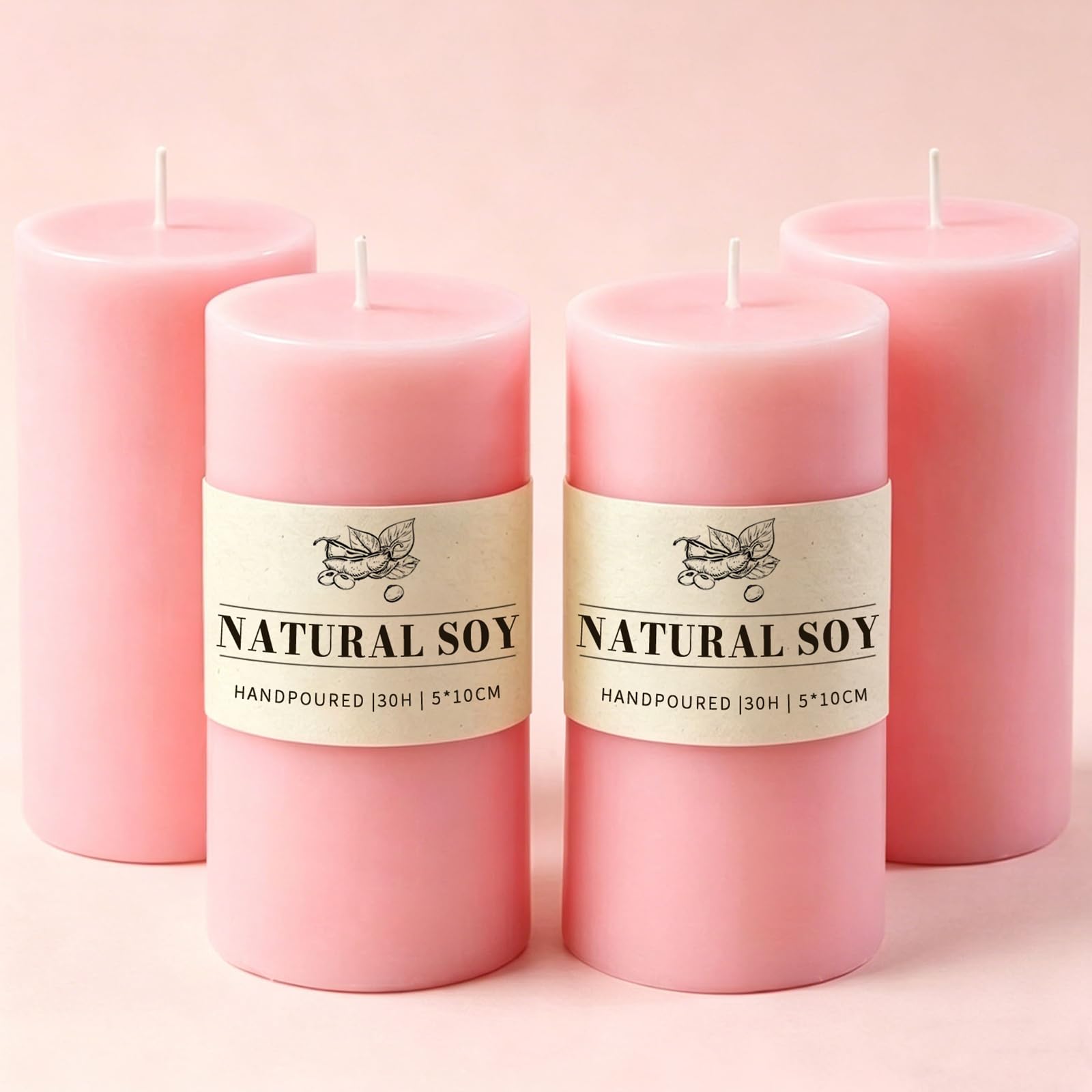 Ugbem 4-Pack Pink Pillar Candles, 5x10cm