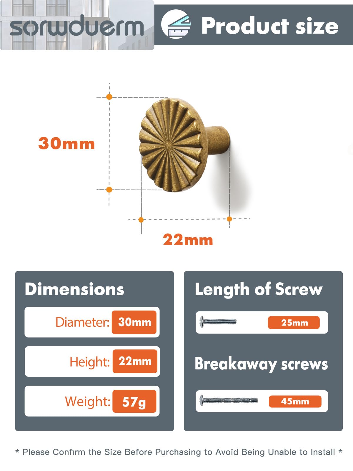 SORWDUERM 2 Pack Antique Brass Cabinet Knobs Copper Round Drawer Pulls Kitchen Cupboard Bathroom Dresser Cabinet Hardware Handles Zinc Alloy - Image 3