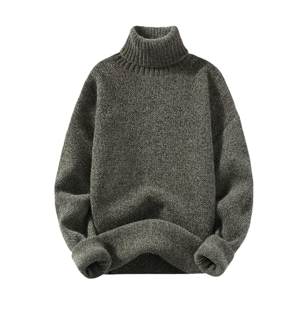 YIOLEAMP Suéter para hombre del cuello alto del color sólido, suéteres hechos punto del invierno, suéteres causales del suéter hecho punto