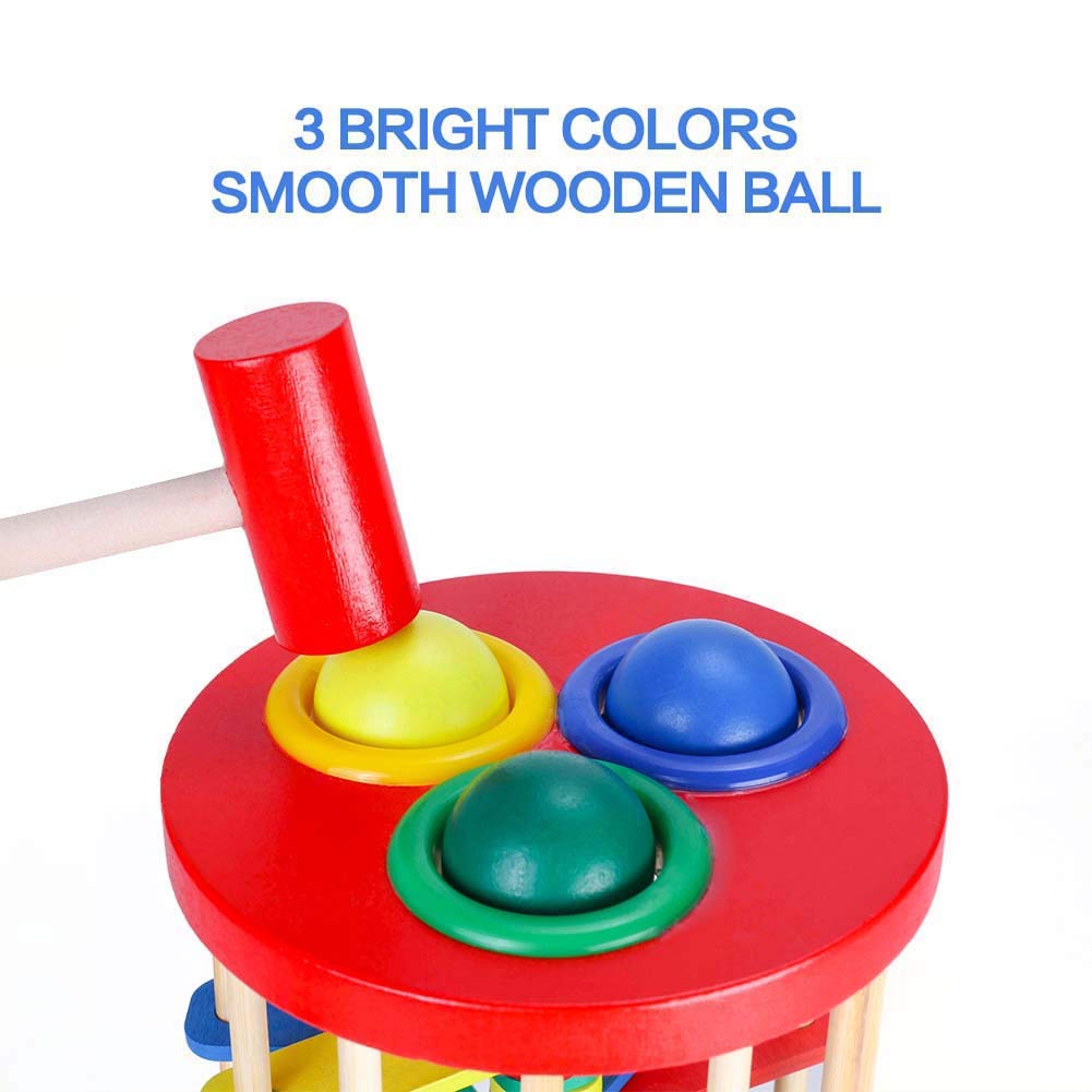 ROLENUNE Juguete de bola de madera para niños, martillo y rampa, juguete educativo Montessori, regalo para bebés y niños pequeños de 3, 4 y 5 años