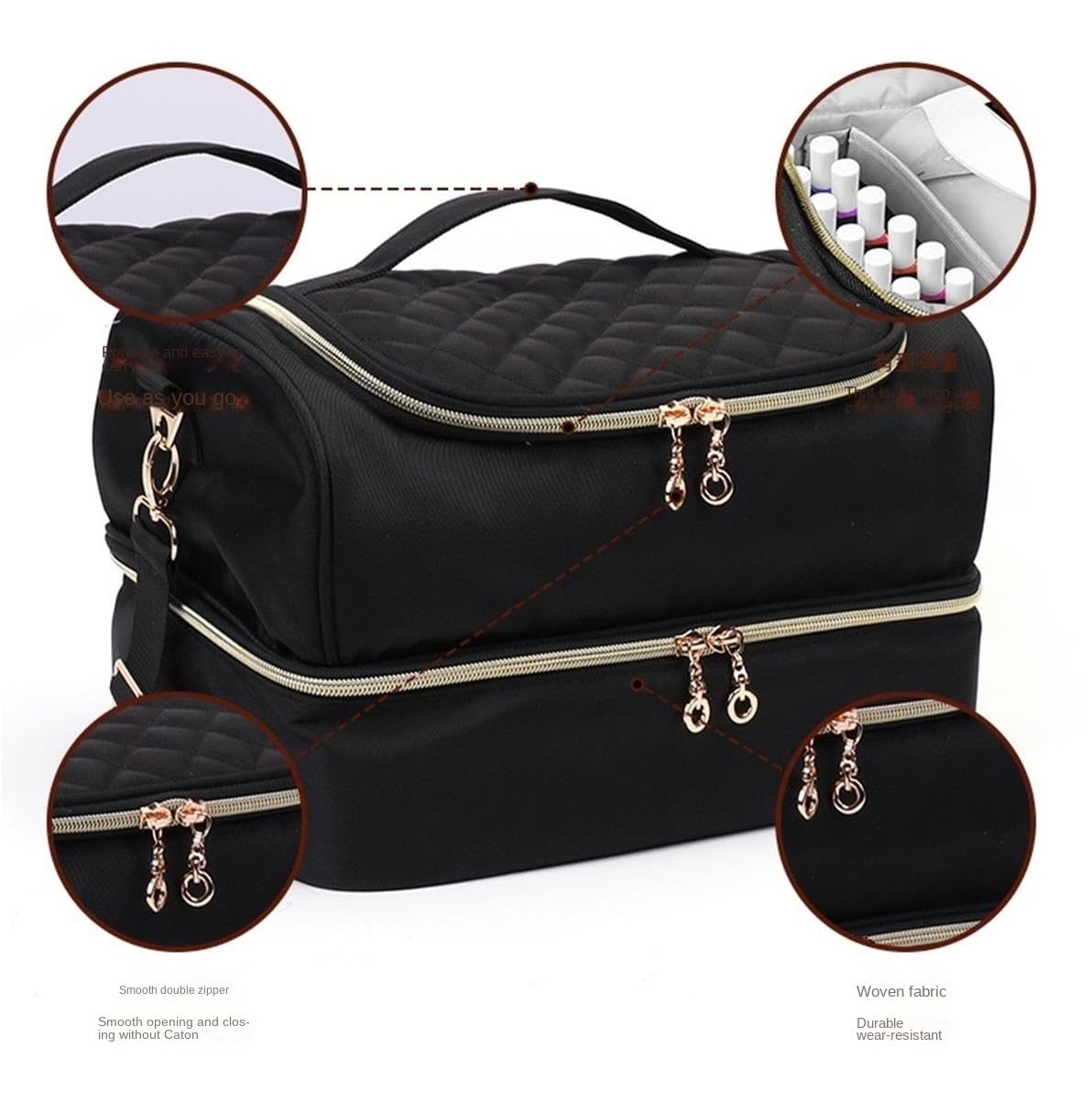 Lakiery Paznokci Przenośne Etui Na Lakier Do Paznokci, 2 Warstwy, Górna Przegródka Akcesoria Organizer Zaopatrzenie(Black)