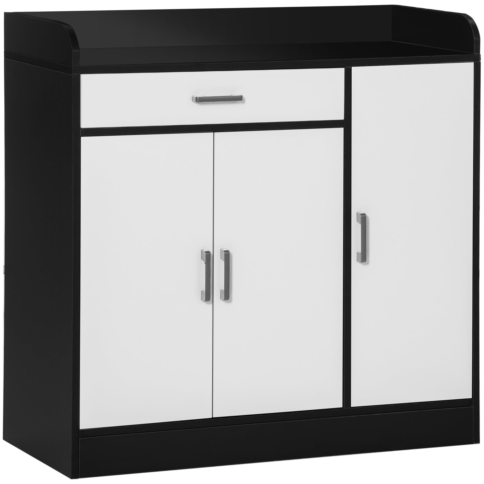HOMCOM Mobiletto da Cucina Moderno in MDF con 2 Armadietti, 1 Cassetto e Ripiani Regolabili, 90x40x90 cm, Bianco e Nero