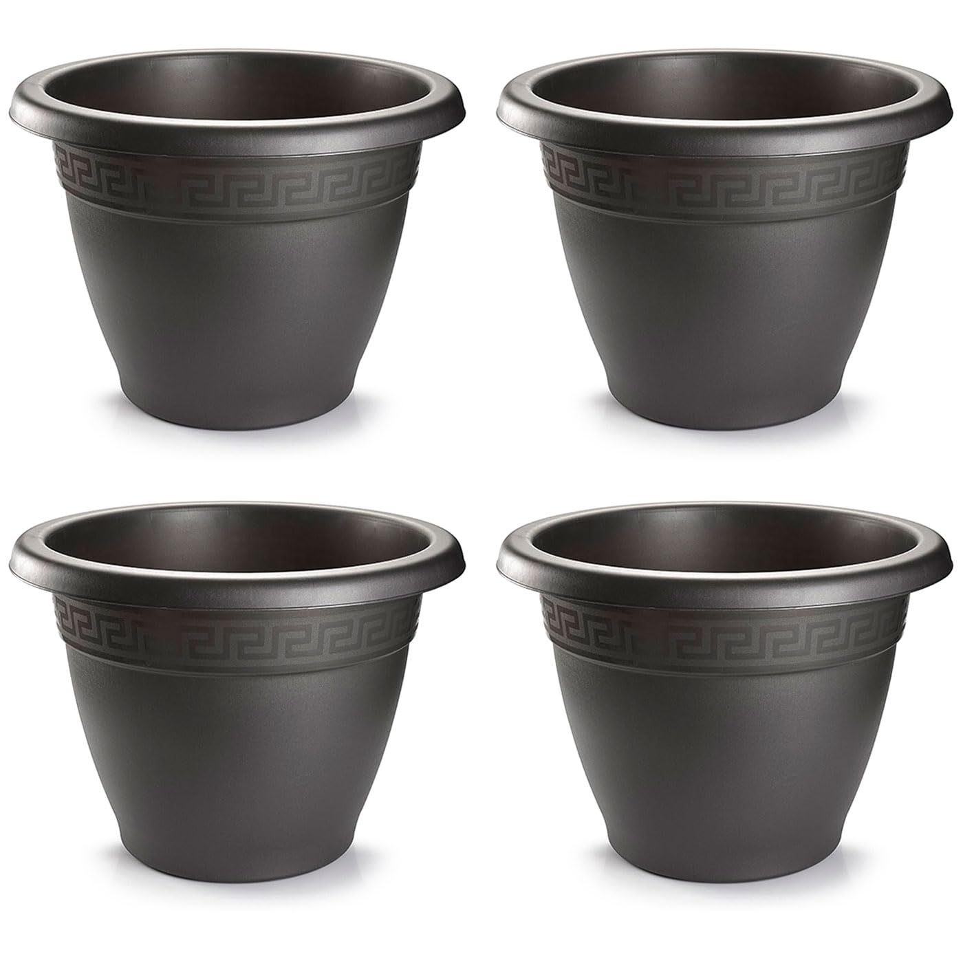 Acan Tradineur - Pack de 4 Macetas Redonda Terracota - Fabricado en Plástico - Macetero Apto para Exterior e Interior del hogar - Ø 50 cm - Color Antracita