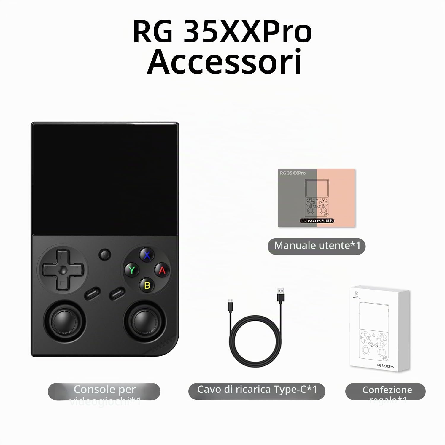 RG35XX Pro Console di gioco portatile retrò schermo IPS da 3,5 pollici scheda di gioco da 64 GB RG35XX Pro Linux OS Player batteria da 3200 mAh compatibile con Bluetooth WiFi RG35XXPro Nero