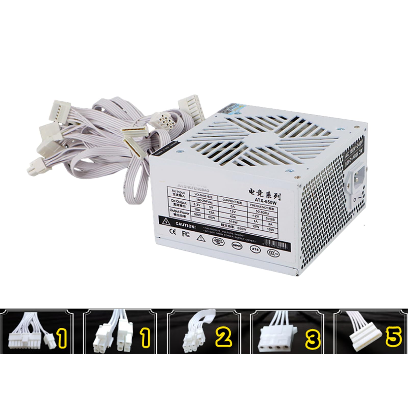 Fuente de alimentación de 12 V, 20 + 4 pines, 650 W, fuente de alimentación para juegos de computadora con ventilador de 120 mm, fuente de alimentación para computadora deportiva