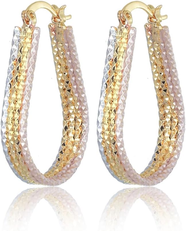 Colorful Mixed Color Earrings Hoop for Women Tritone Unique Lightweight Teardrop Hoop Earring Simple Huggie High Polished Statement Jewelry Gift