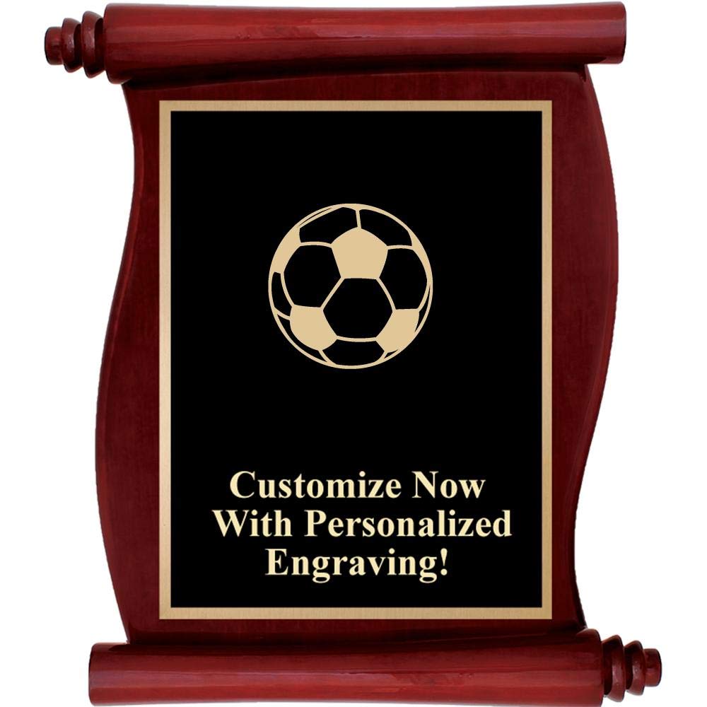 Crown Awards Soccer Ball Plaques, 9x12 Rosewood Scroll Plaque Soccer Ball Trophy Plaque