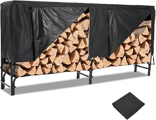 8FT Heavy Duty Log Rack with Cover - 400LB Capacity Indoor/Outdoor Firewood Storage Organizer, Durable Steel Stacker with Ventilated Design, Tool-Free Assembly, Black