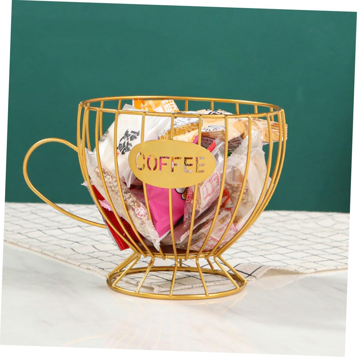 2pcs Coffee Pod Holder and Fruit Storage Basket, Hollow Metal Organizer with Large Capacity, Desktop Coffee Capsule and Fruit Basket for Kitchen Counter Use, Gold and Black