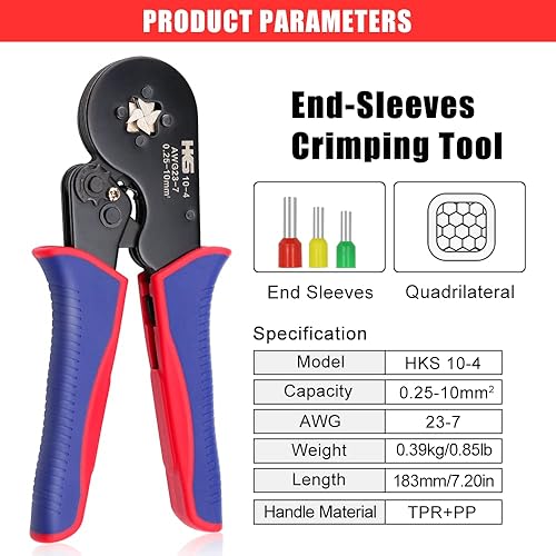 Miniatura 3 de HKS Kit de herramientas de prensado de virola - Alicates de crimpado de virola cuadrada (AWG 23-7) con kit de terminales de manguitos de extremo de