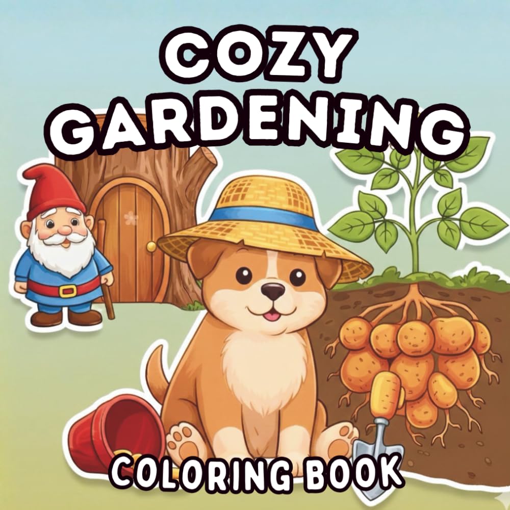 Cozy Gardening Coloring Book: Hygge & Comfy Tiny Corner Spaces: Bold and Easy Large Print Designs for Seniors and Stress Relief
