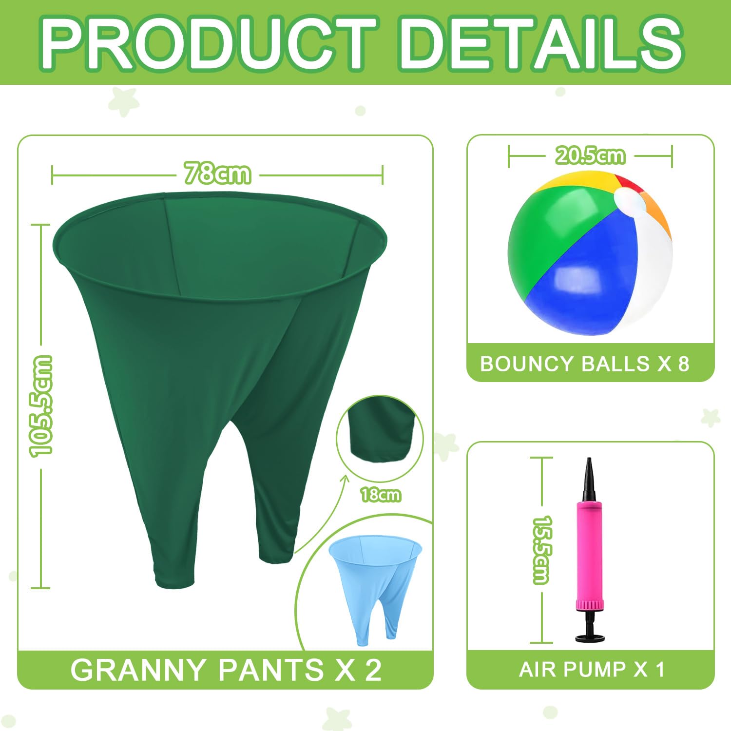 FOTSHARER Granny Pants Yard Game 2Pcs Games Pants with 8 Bouncy Balls and 1 Air Pump Fun Multiplayer Party Giant Outdoor Game for Adults and Family - Image 2
