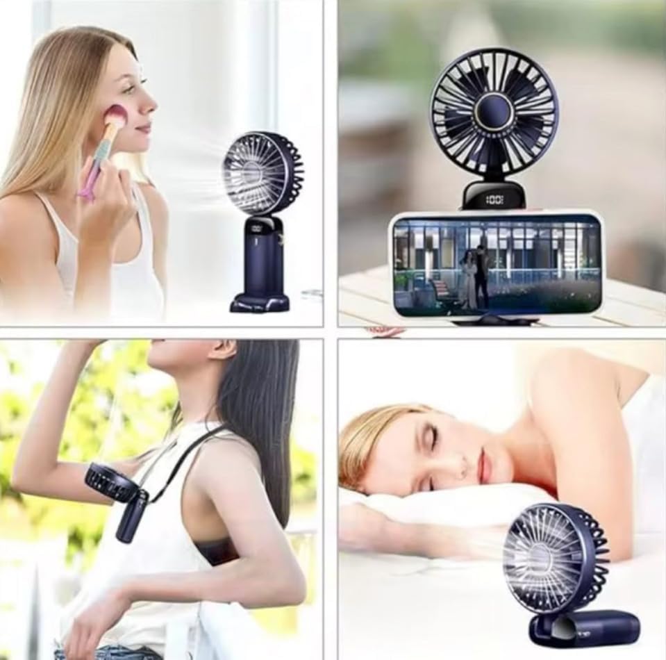 Miniatura 7 de Mini ventilador de mano con pantalla LED, mini dispositivo de refrigeración recargable USB con 5 velocidades, enfriador personal plegable para
