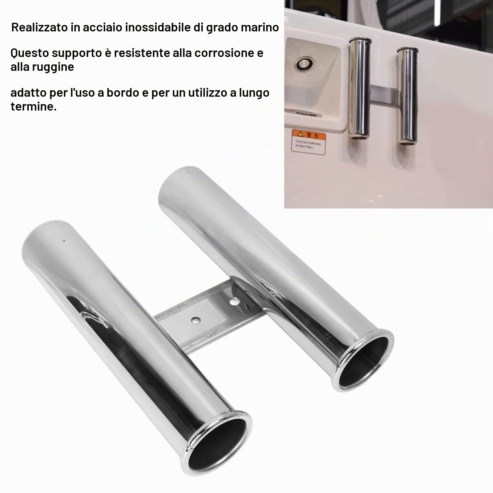 Tubo Porta Canna da Pesca, Tubo Porta Canna a 2 Collegamenti Porta Canna da Pesca in Acciaio Inossidabile Tubo Facile da Installare Per Barca RV Yacht 42 Mm Dia