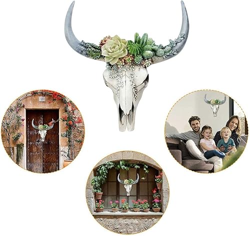 Miniatura 8 de Adorno de pared suculenta, con resina artificial de calavera de vaca para colgar, estilo de regalo 1