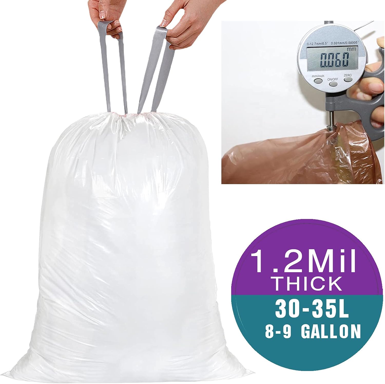 Code H (200 Count) 8-9 Gallon Heavy Duty Drawstring Plastic Trash Bags Compatible with simplehuman Code H | 1.2 Mil | White Drawstring Garbage Liners 8-9 Gallon/30-35 Liter