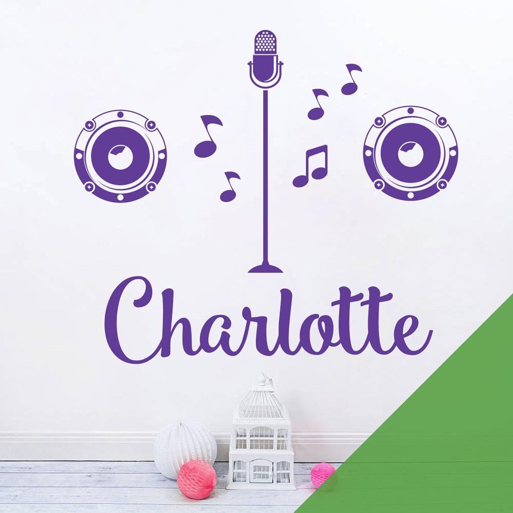 Personalised Name Girls Wall Art Sticker - Popstar, X Factor, Singer, Karaoke, Microphone, Music [Large] [Grass] — image 1