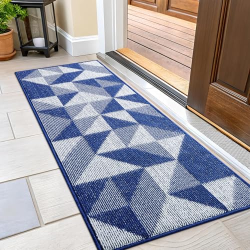 Image of OLANLY Door Mat Indoor Entrance Washable 47x23, Odor-Free Low-Profile Front Back Geometric Doormat, Absorbent Resist Dirt Entry Carpet, Easy to Clean Sturdy Inside Floor Mats for Entryway, Navy