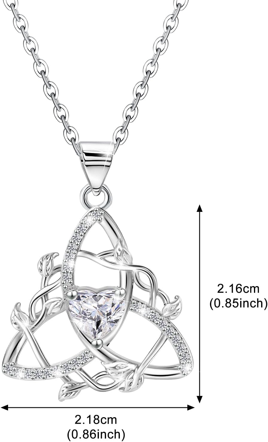 Celtic Knot Necklace S925 Sterling Silver Cubic Zirconia Trinity Love Knot Necklace with Leaf Witches Knot Irish Triquetra Nudo de Bruja Jewelry Gifts for Women Mom Wife Her Birthday Christmas - Image 6