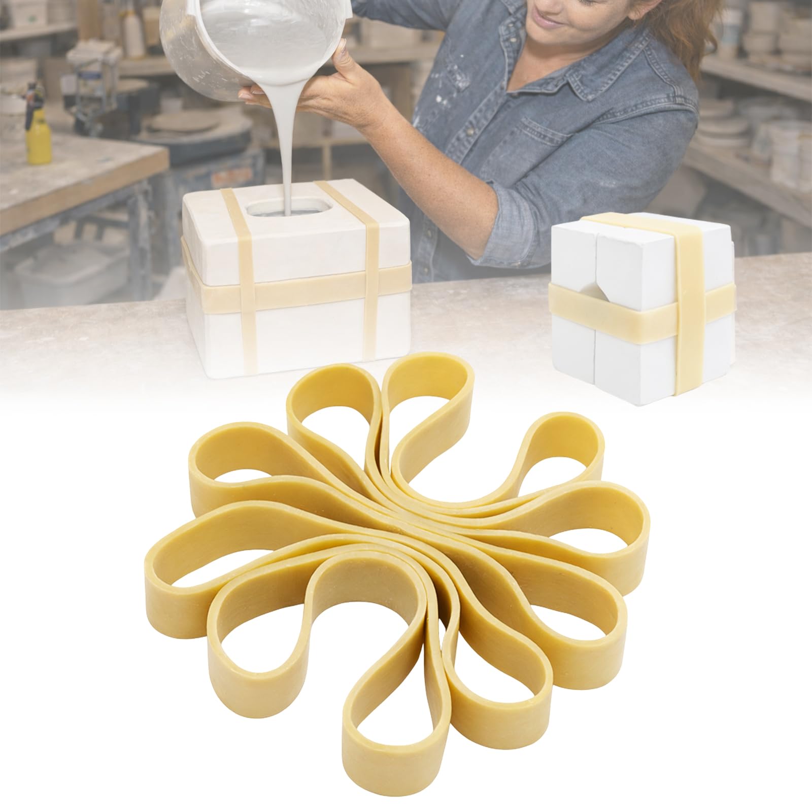 Plaster Mold Rubber Band for Potters Ceramic, Home Crafters - Heavy Duty Fasteners, 10 Pcs (10.2"L)