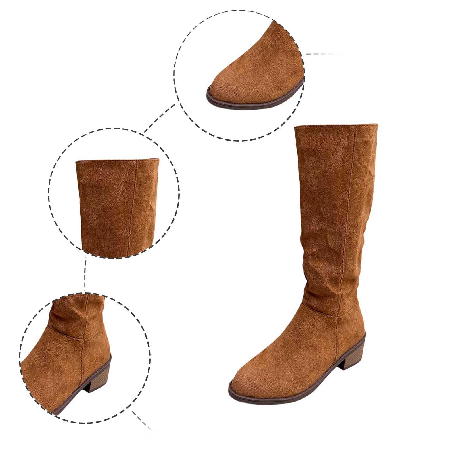 Generisch Botas de equitación Botas de invierno de ante con pantorrilla media, cremallera lateral, botines cómodos, informales, zapatos de moda para invierno y otoño