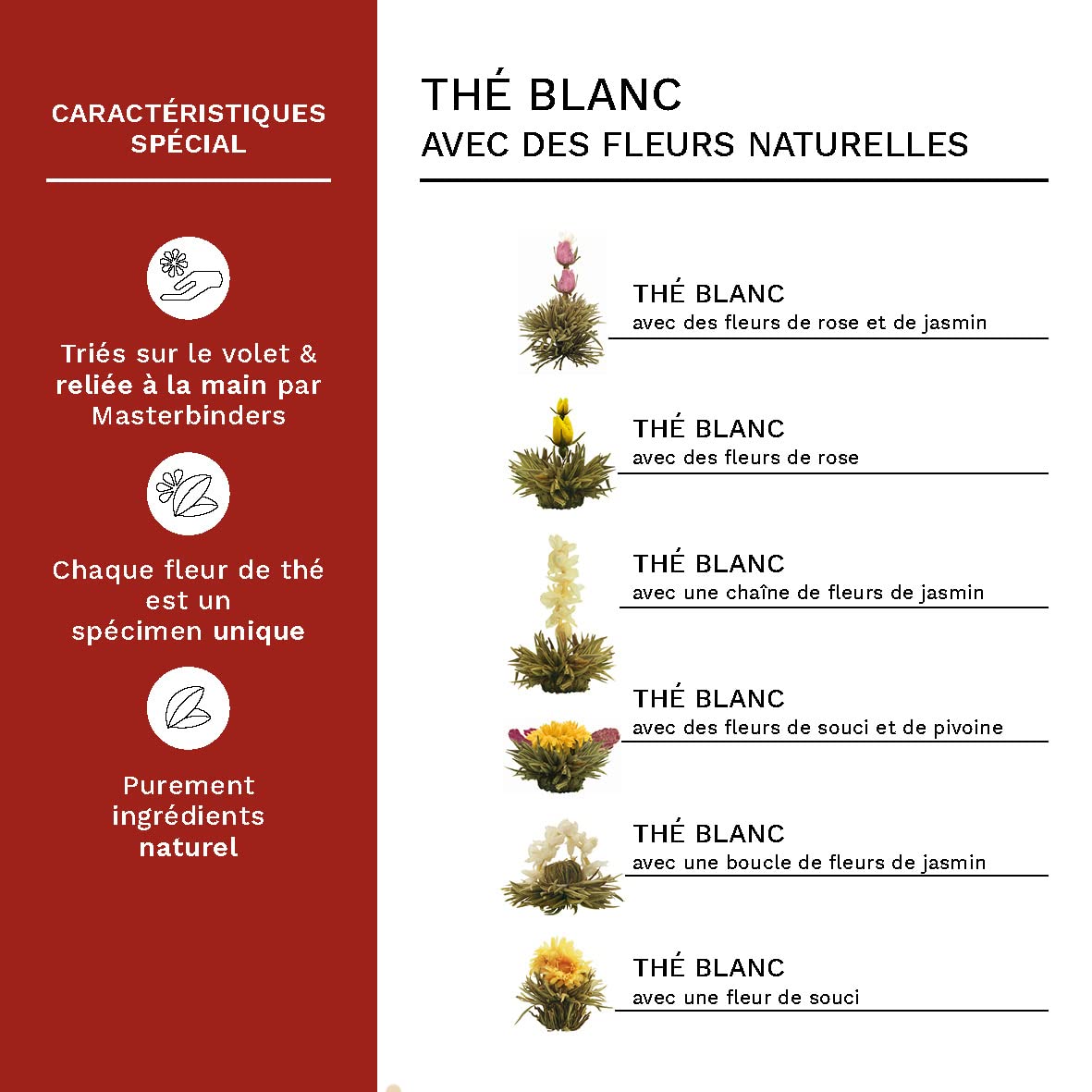 Creano Set Cadeau Complet composé d'une Théière soufflée à la bouche sans goutte avec 6 Fleurs de Thé et eine Boîte en Bois avec 12 Fleurs de Thé supplémentaires – Thé en Fleurs