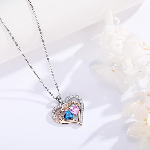 Miniatura 5 de Collares de corazón rosa para mujer, colgante de piedra natal de doble corazón superpuesto con relleno de oro rosa de 14 quilates, día de la madre,