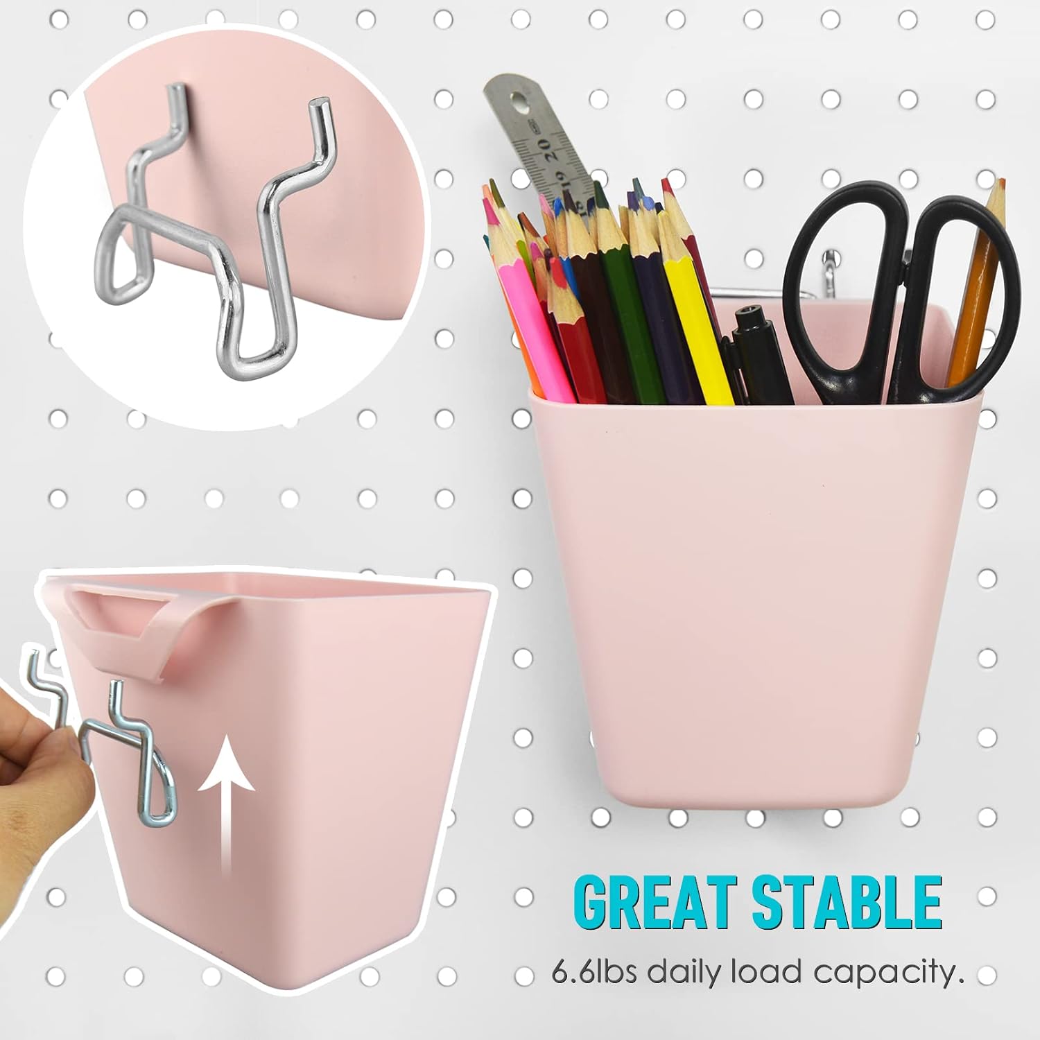 G.CORE Peg Board Organizer 21 Pack, Pegboard Accessories with Baskets Cups Hooks - 1/8" & 1/4" Peg Board Wall Tool Organizers, Utility Holders & Hangers for Garage Craft Workbench - Image 4