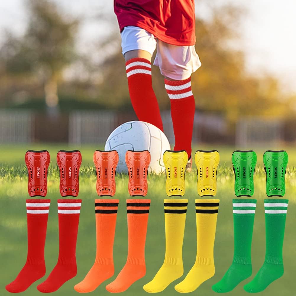 Soccer Shin Guards for Kids Youth,Shin Pads and Long Soccer Socks for 7-12 Years Old Boys Boys Girls Toddler Children Teenagers for Football Games(Size:4 Pairs Shin Guards & Socks) - Image 2