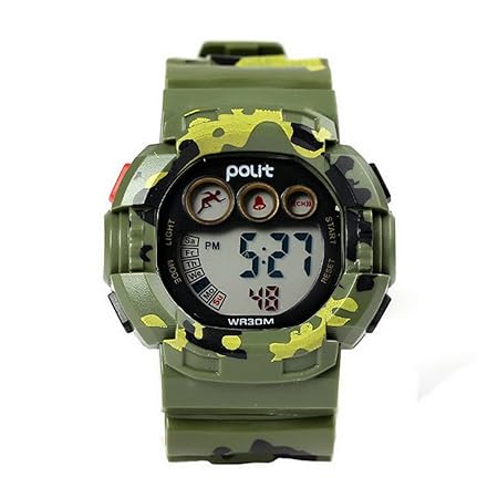 POLIT Kids Water Resistant Camo Electronic Wrist Watch Digital Outdoor Sport Watch - Green