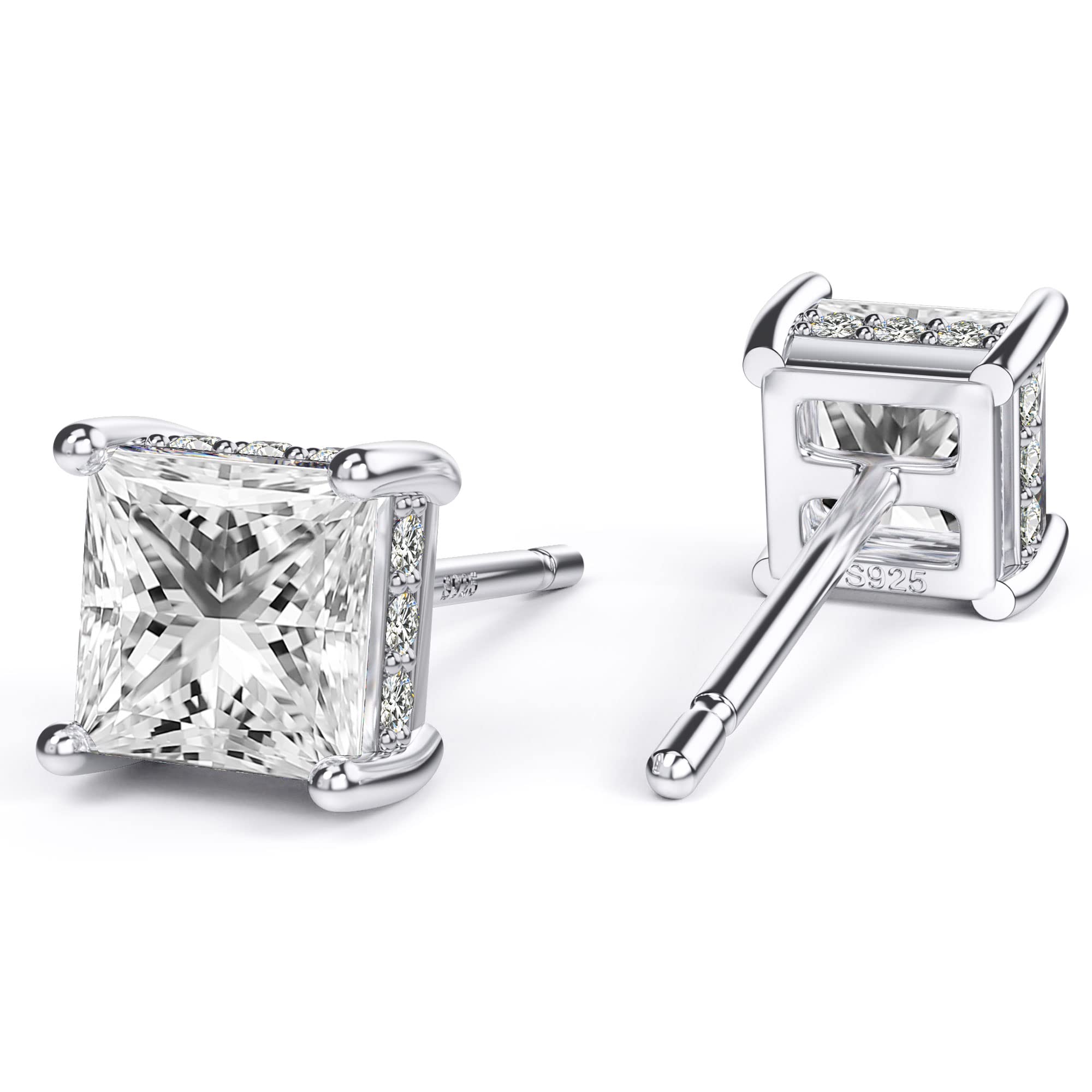 Princess Cut Cubic Zirconia Stud Earrings for Men Women