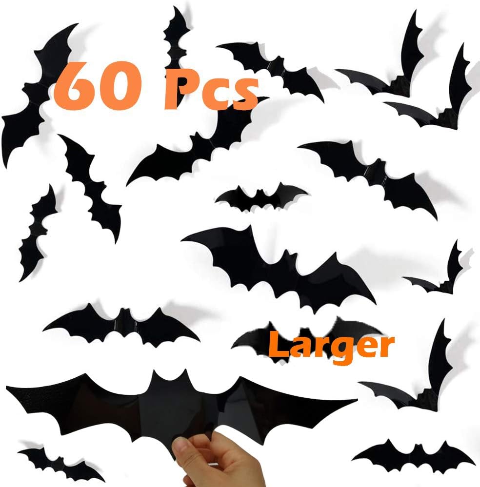 Halloween Decorations Bats Décor, 60 Pcs 3D PVC Paper Bats