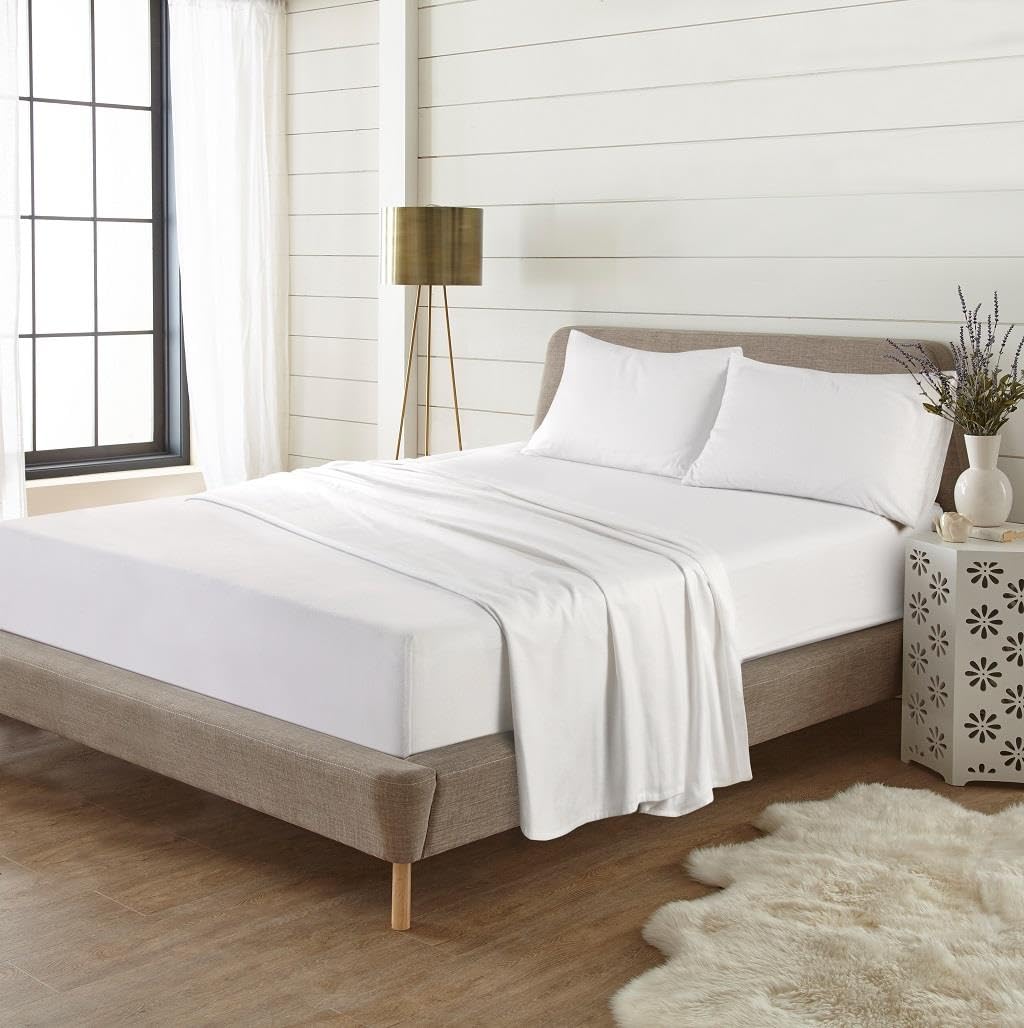 Kampala Hill Flannelette Plain Dye Brushed Cotton Double 16" Deep Fitted Sheet White