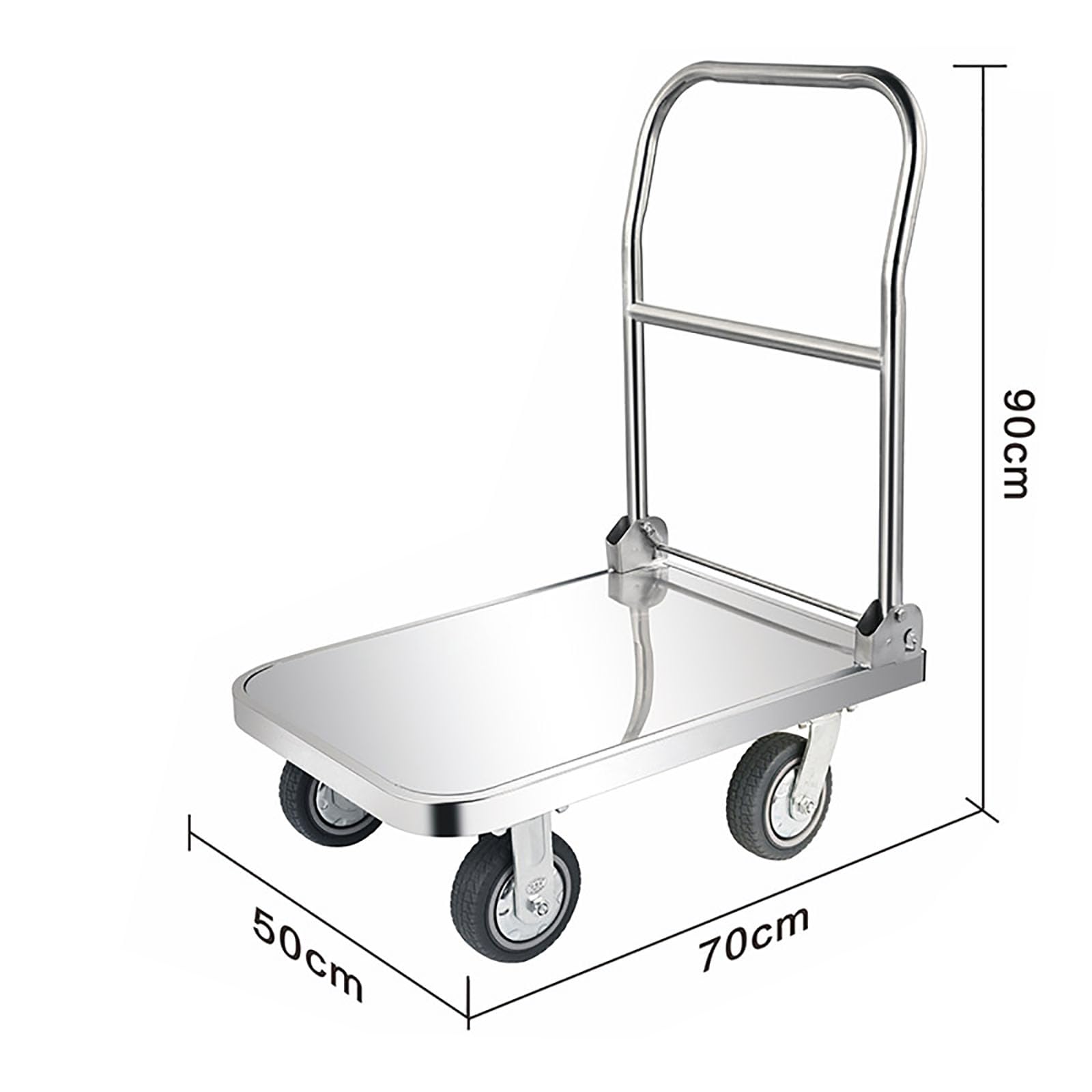 Chariot à plateforme pliable avec poignée et bandes pare-chocs pour un transport facile et un levage lourd. Idéal pour une utilisation à la maison et en entrepôt