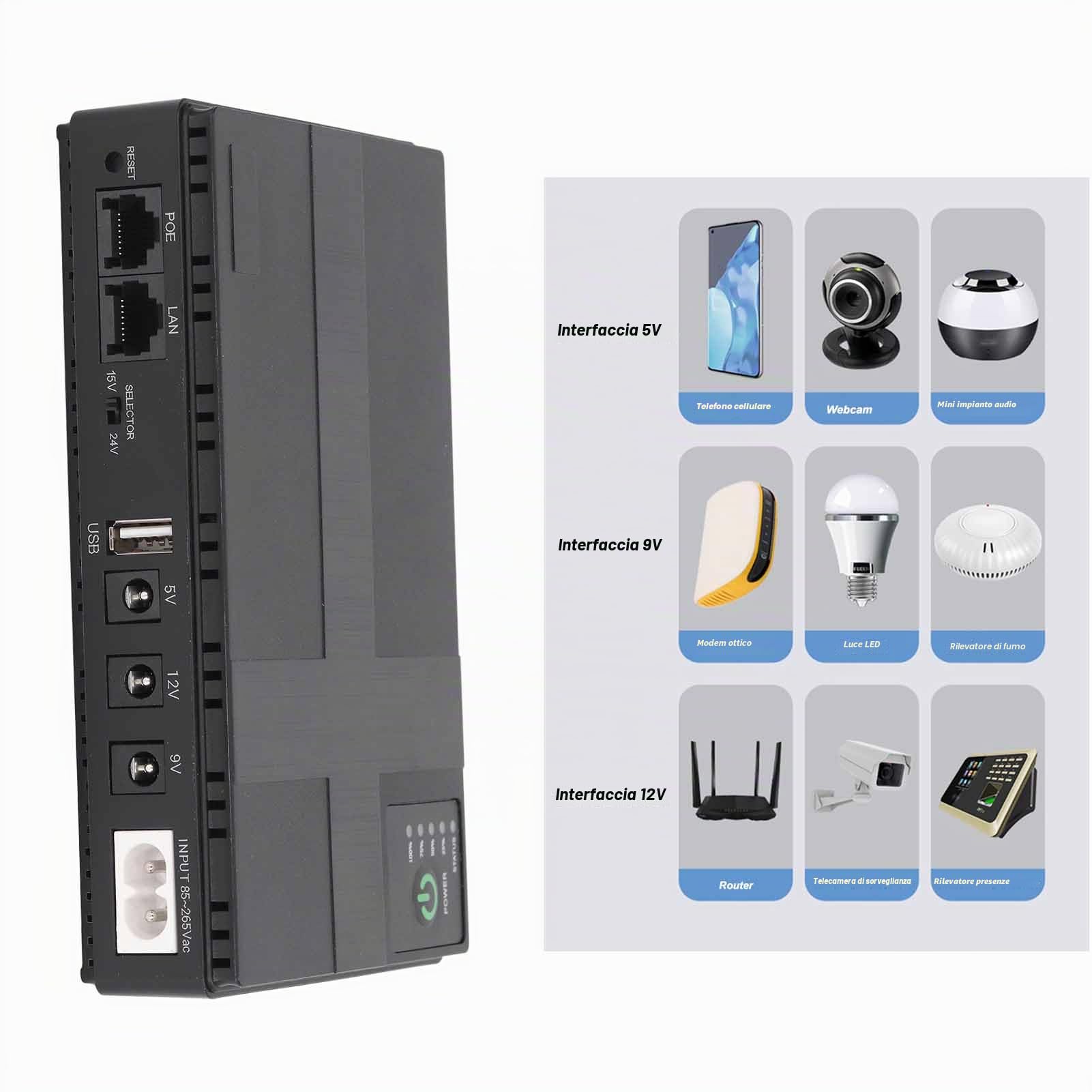 10400mAh Dual Input UPS Batteria Backup Mini Power Bank per Router Modem Telecamera di Sicurezza 5V 9V 12V 2A POE 15V 24V 1A Uscita, per registratore di impronte digitali, DSL e altro