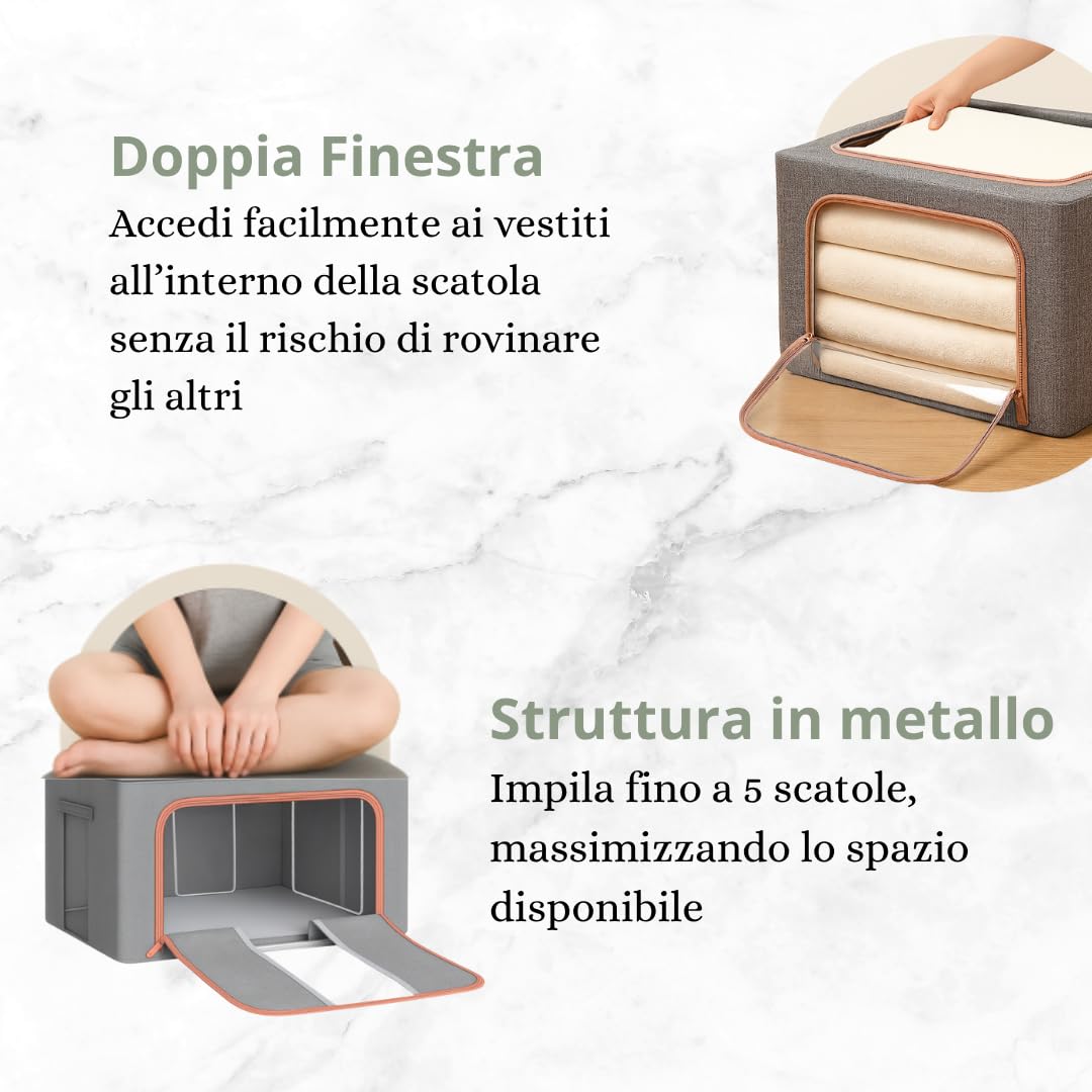 4 Scatole per Armadio Rigide con Cerniera da 66L, Set da 4 Contenitori per Armadio Salvaspazio, Organizer Armadio con Struttura in Metallo Pieghevole (66L (50x40x33cm), 4, unità)