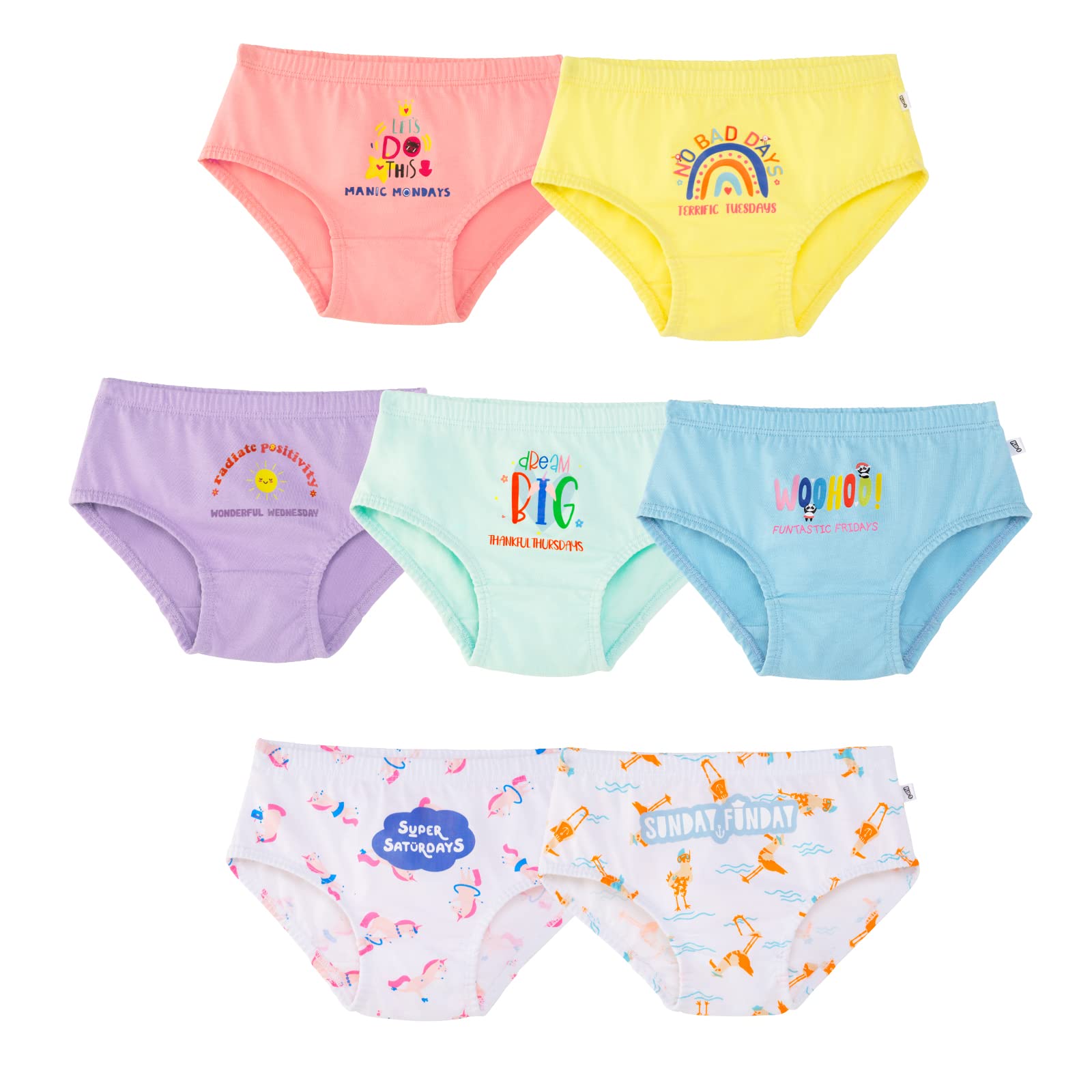 YouGotPlanB Girls 100% Cotton Multicolor Underwear | Panties Set | Cotton Blend | Breathable & Strechable | Soft Elastic | Antibacterial & Antimicrobial | 1-12 Years | Combo Pack