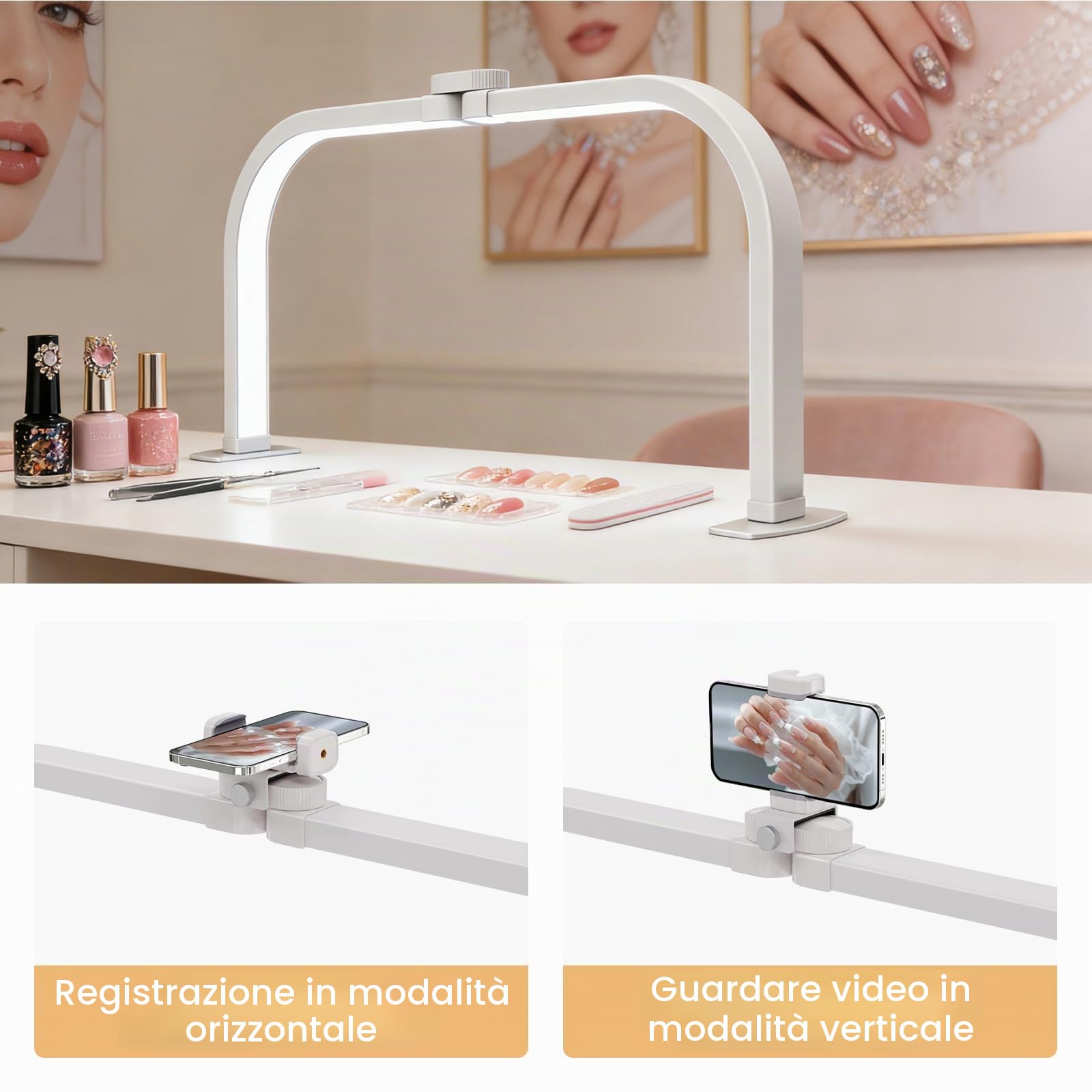 Lampada da Tavolo per Unghie, 72CM 40W Lampada Mezzaluna Estetista, Bianco | Lmaqfum lampada arco unghie, led lampada da tavolo manicure professionale con Supporto per lashmaker Ciglia Tatuaggi Manicure