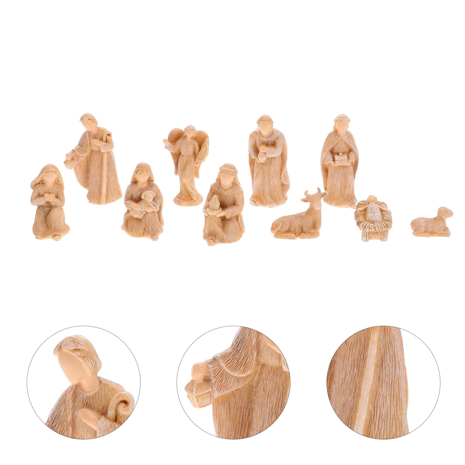 Happyyami Weihnachtskrippe aus Kunstharz mit 10-teiligem Jesus Geburtskrippenset in Beige Dekoratives Krippenfiguren Satz für Kirche und Büro