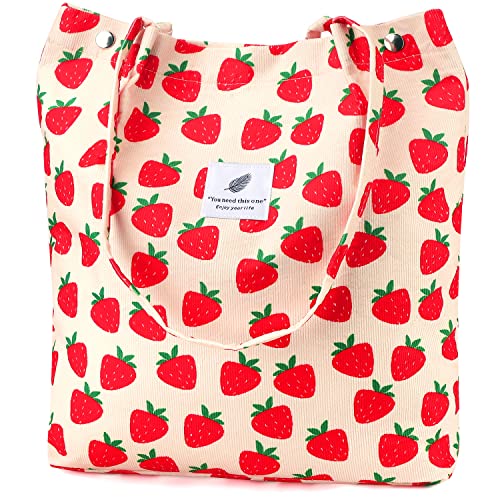 Ayieyill Corduroy Tote Bag Strawberry