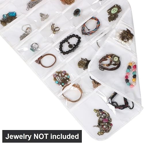 Miniatura 2 de Organizador de joyas colgante de doble cara con 72 bolsillos transparentes suaves para guardar joyas