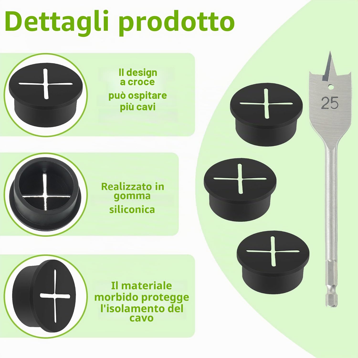 Passacavo in Silicone, 25 mm Passacavo in Silicone, Rotondi Passacavi Scrivania per Scrivania, Computer Desktop, Mobili, Nero con 1 Trapano 25mm(10 Pezzi)