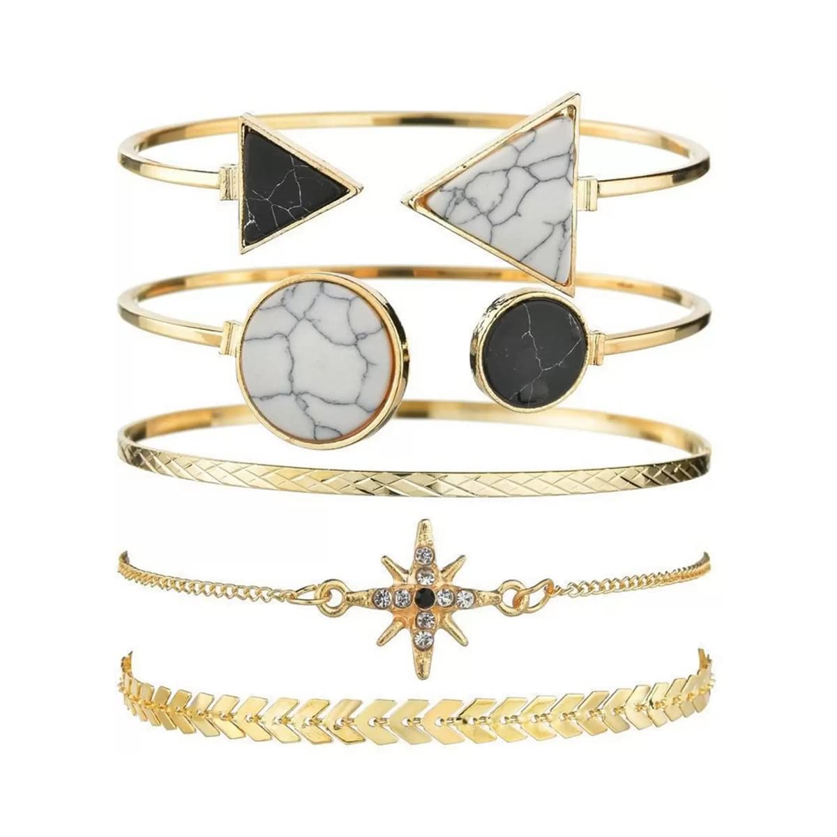 Jewels Galaxy Gold Plated Geometric Set of 5 Stackable Korean Bracelet Set for Women and Girls (CT-BNGE-49183) (B0BSS579YJ) Amazon Price History, Amazon Price Tracker