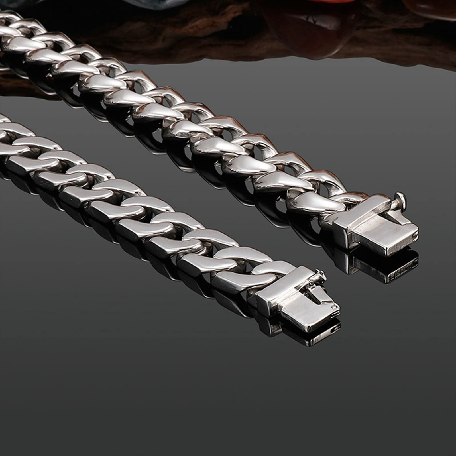 Męski łańcuszek 60 cm, łańcuszek pancerka, męski, srebrny, stal nierdzewna, szerokość 14/16 mm, metalowy łańcuszek, długi hip hop