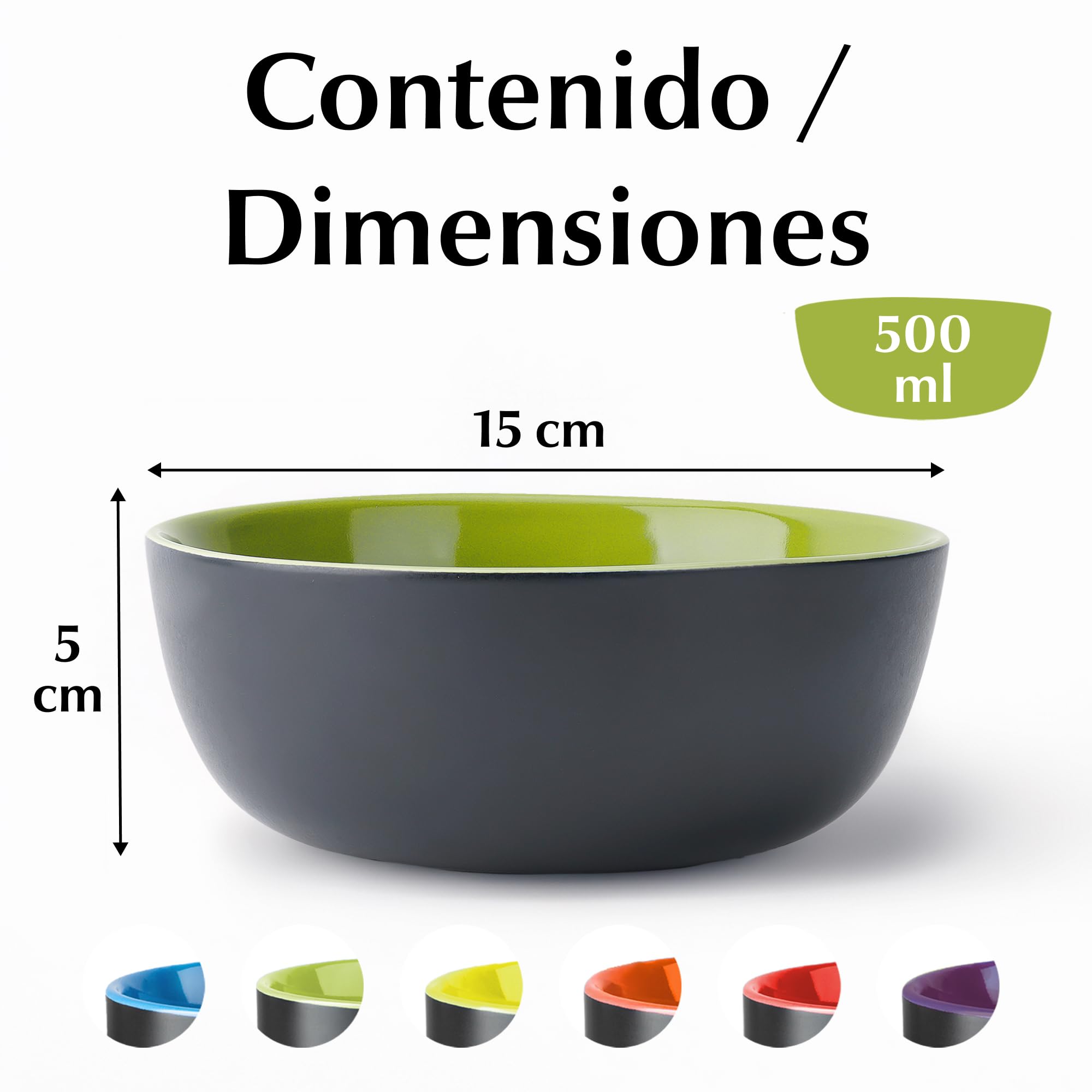 MIAMIO - 6 x 500ml Juego De Cuencos/Tazones Exterior Negro Interior De Color - Le Papillon Colección (Multicolor) — view 5