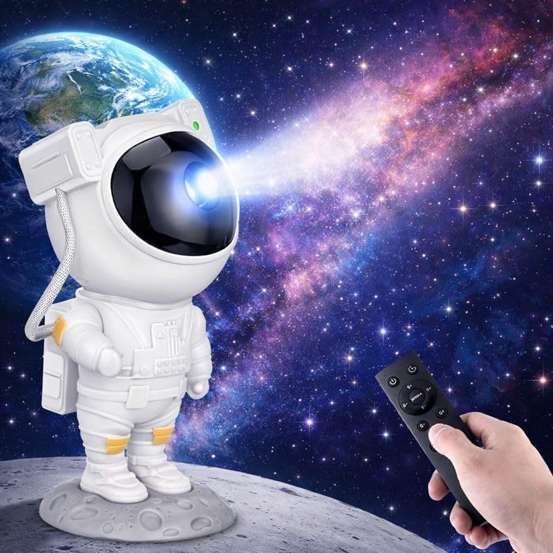 Image of One94Store Astronaut Galaxy Projector Night Light - 360 Rotating Star Nebula Lamp with Remote, Timer & Adjustable Head for Kids Bedroom, Home Decor, Gaming Room & Party Lights