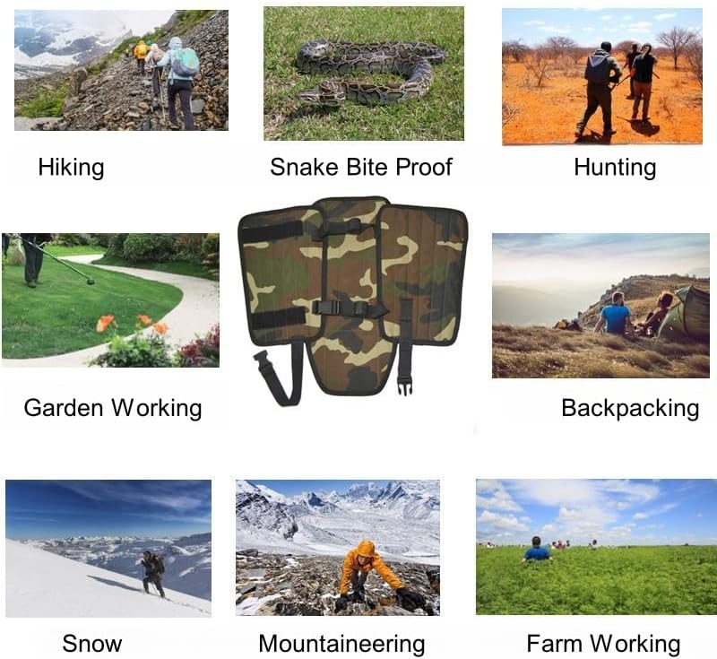 Snake Proof Leg Gaiters, Waterproof 1000D Oxford, Military Green Camo, Adjustable Buckle Design