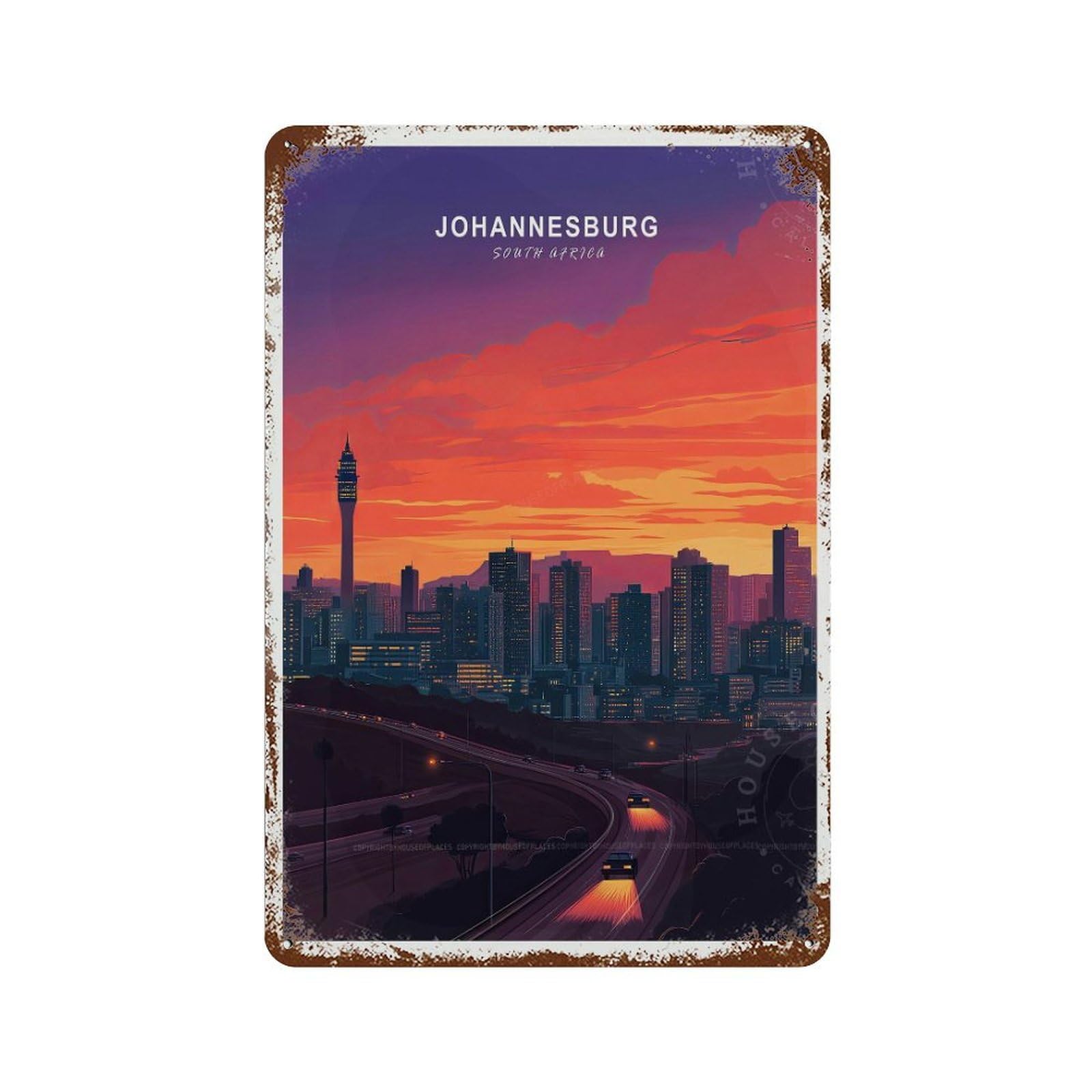 xiaoxiaoshen Johannesburg South Africa Travel Minimalist Wall Decor Art Metal Tin Poster Modern Home Decor Art Home Bar Shop Decorations Vintage Sign 30x20cm