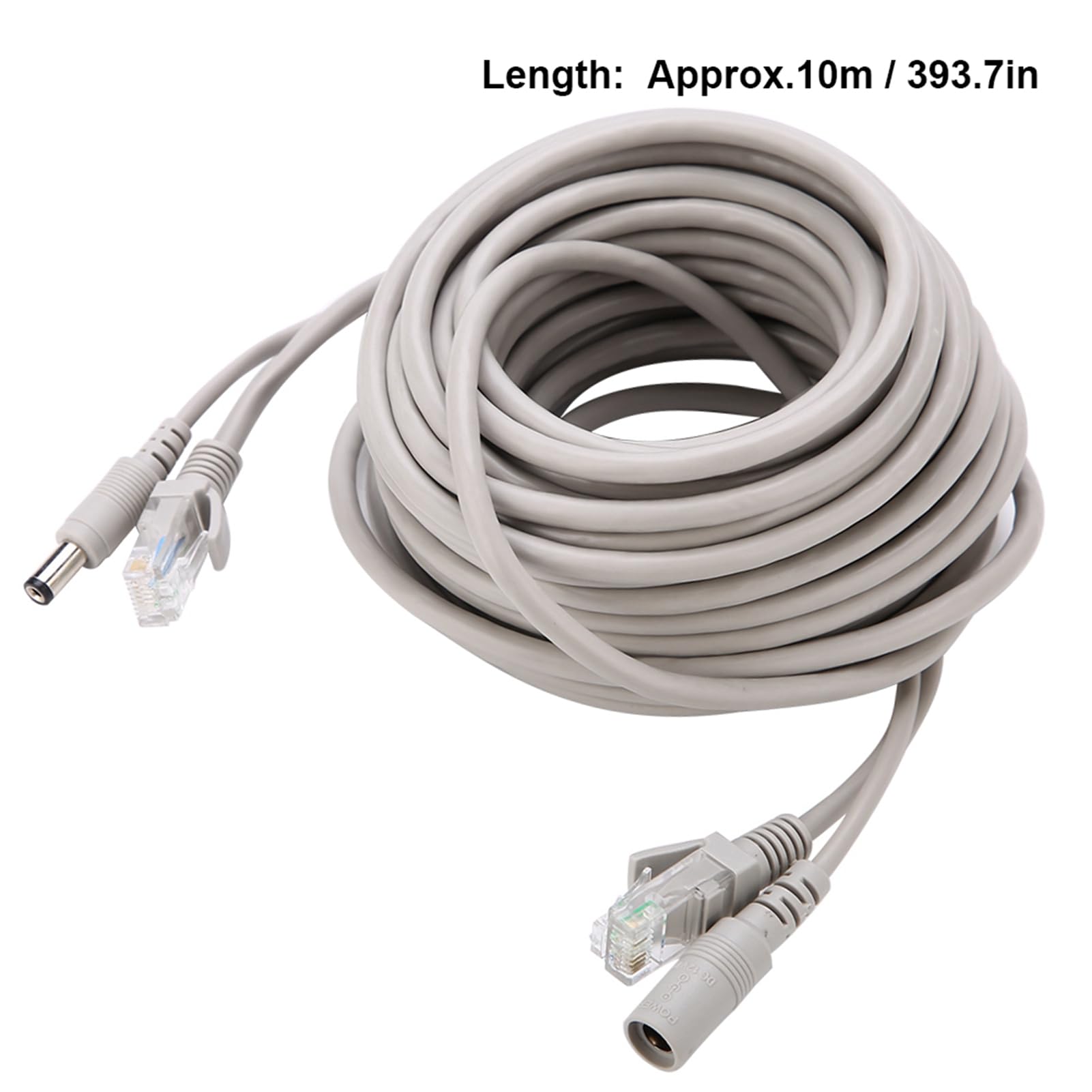 Câble de Surveillance RJ45 avec Alimentation DC, Compatible Caméras IP et Systèmes NVR, 10/100Mbps, pour Installation Intérieure et Extérieure